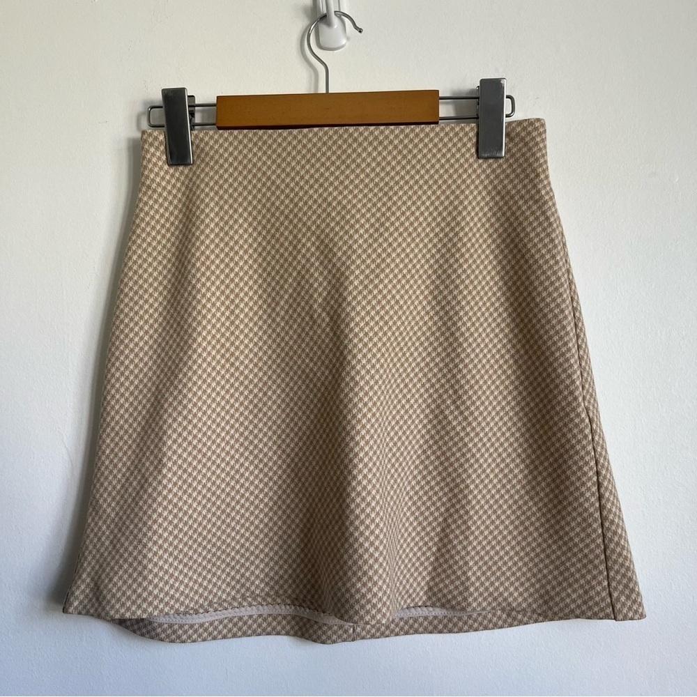 Aritzia Wilfred Classic Mini A-Line Wool Blend Skirt Houndstooth Cream US 2